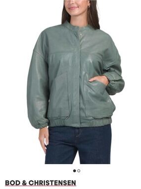Bod & Christensen Sage Green Leather Bomber Jacket NWT